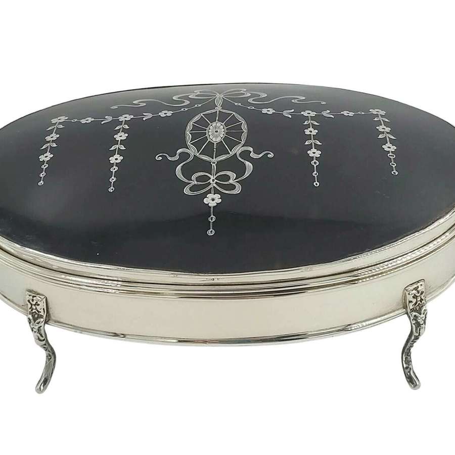 Antique Sterling Solid Silver Pique Work Extra Large Jewellery Box