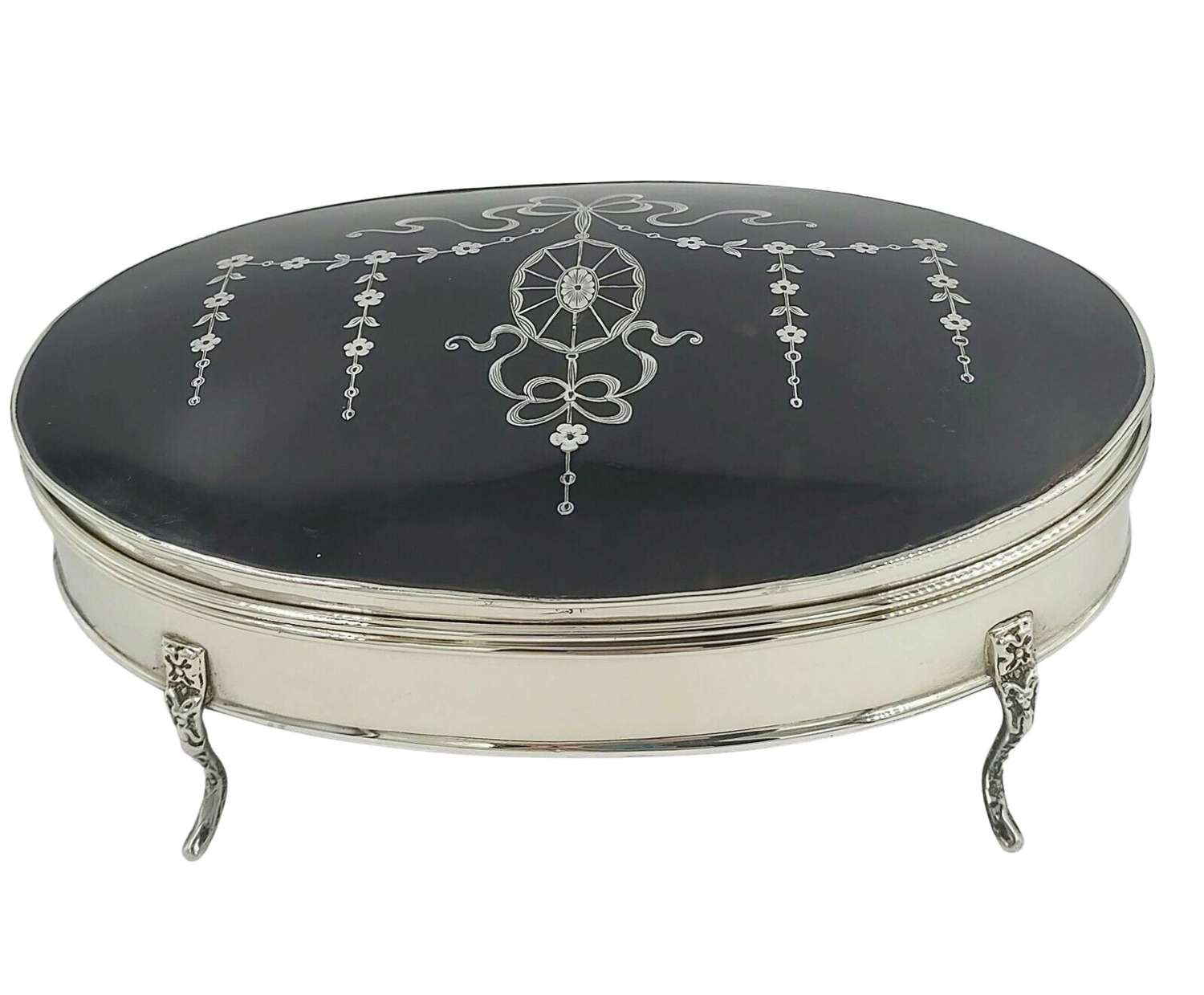 Antique Sterling Solid Silver Pique Work Extra Large Jewellery Box