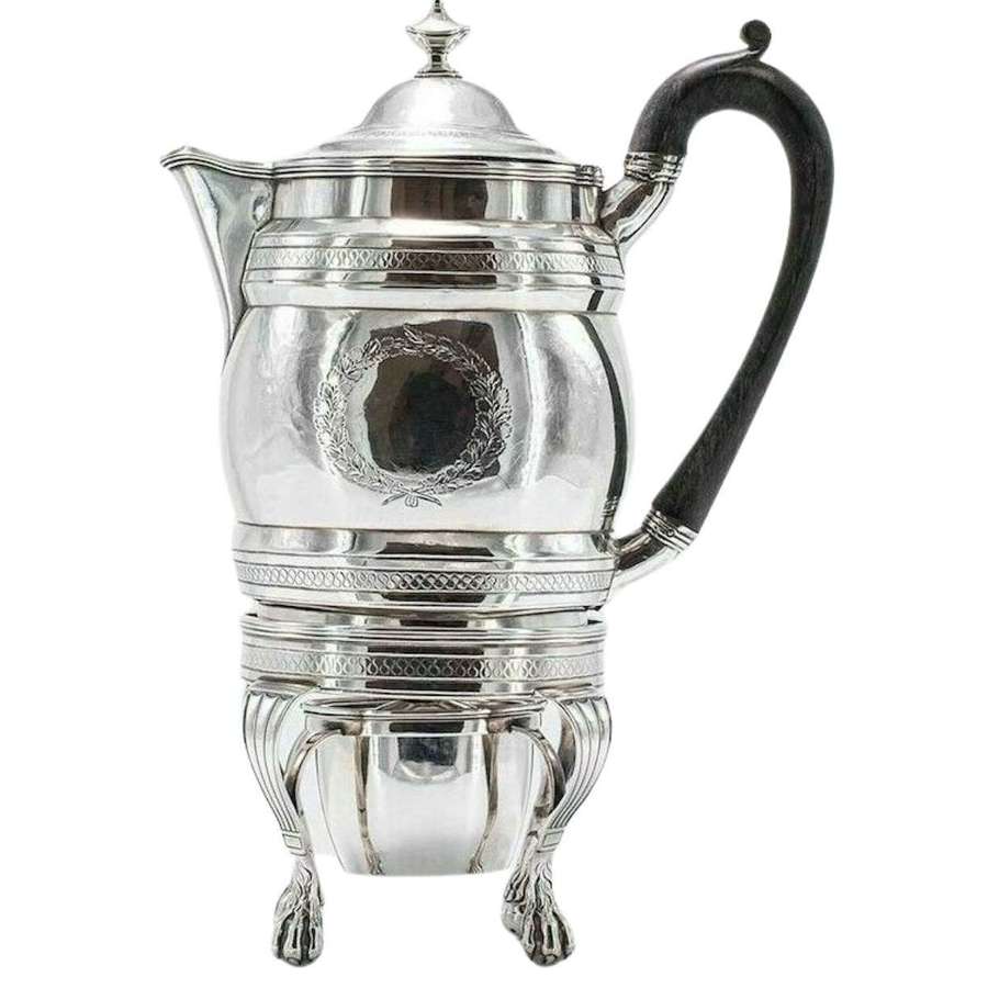 1799 Georgian Antique Solid Silver Coffee Pot & Burner on Stand