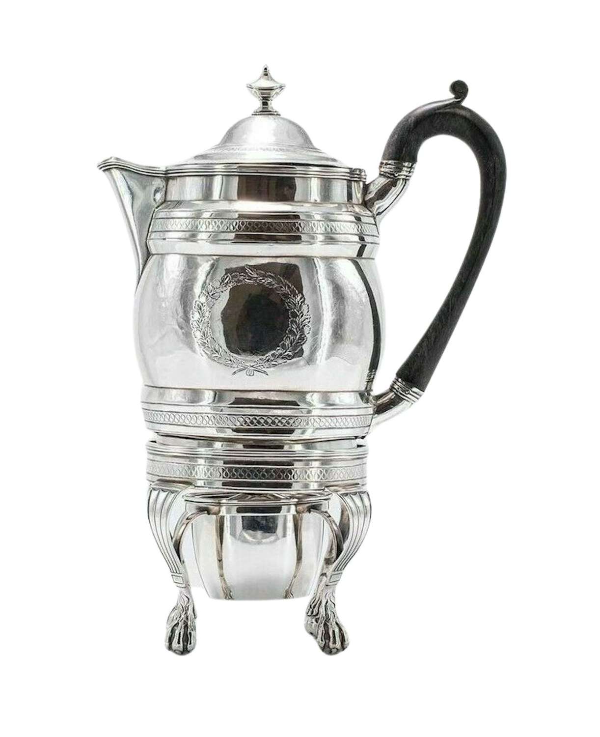 1799 Georgian Antique Solid Silver Coffee Pot & Burner on Stand