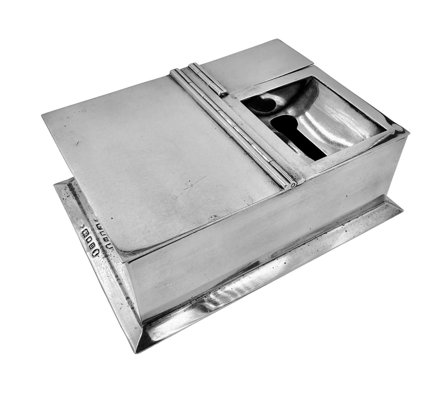 Art Deco Solid Silver Box Ashtray Match Strike Vesta Combination