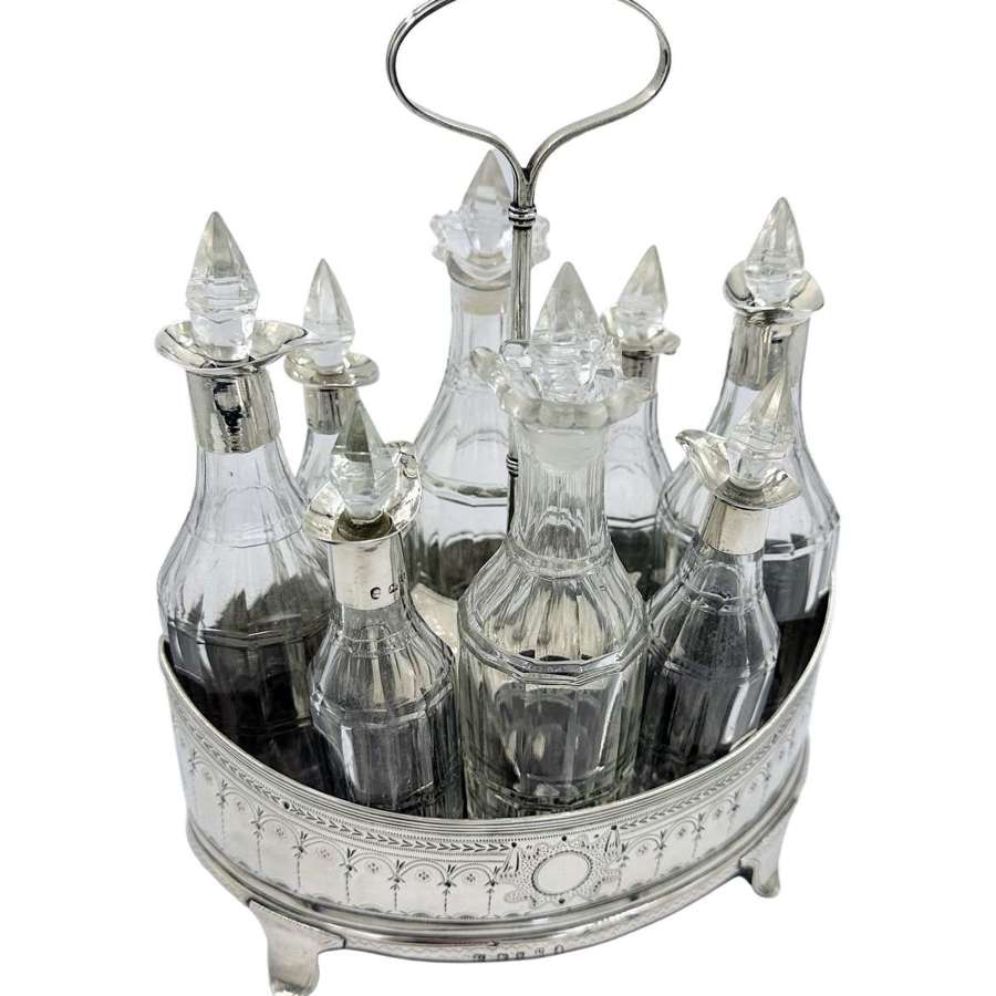 Georgian 1790 Antique Solid Silver 8 Cut Glass Bottle Cruet Condiment